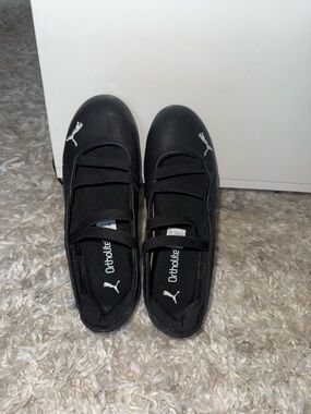 Puma Black Elastic-Strap Ballet Sneakers with White Logo